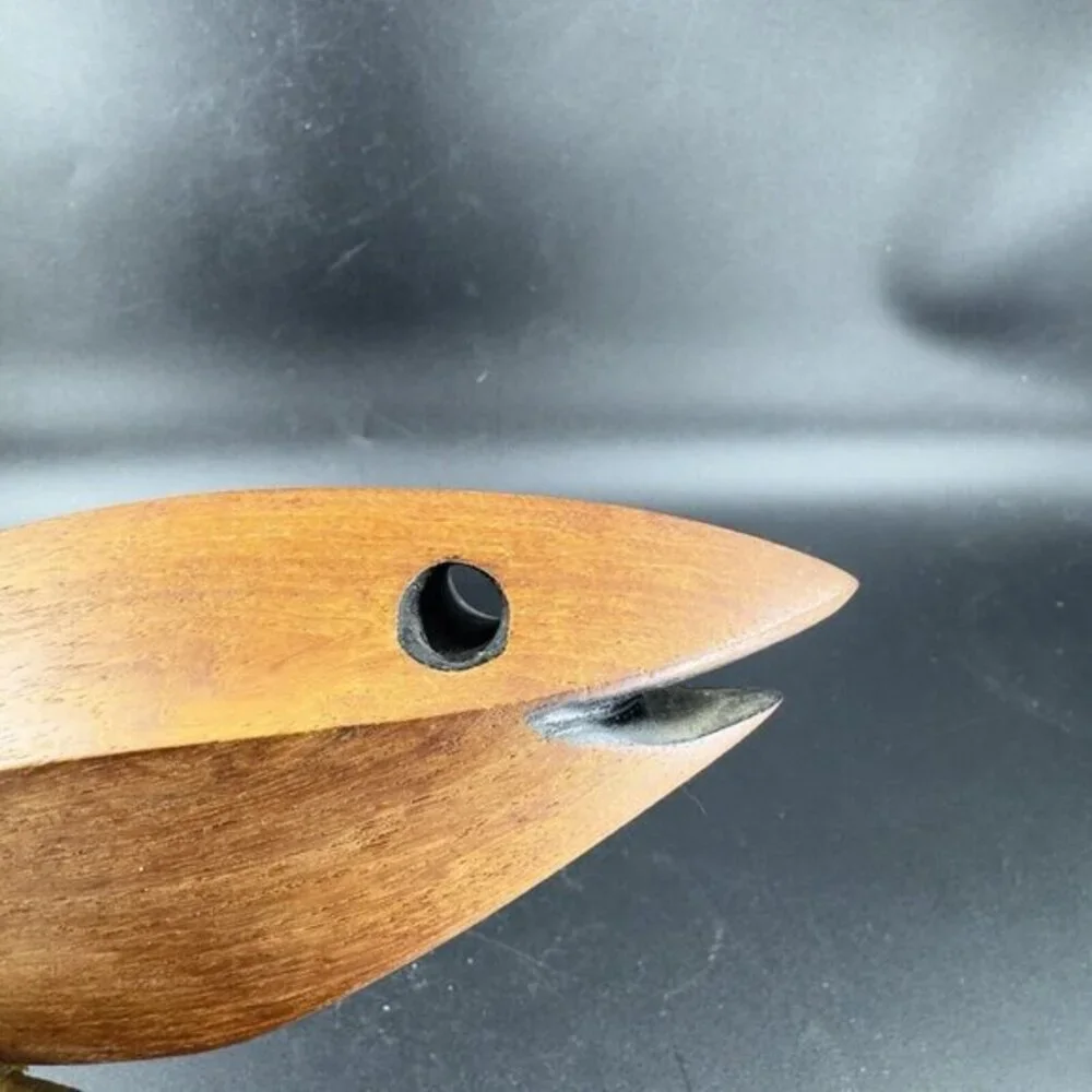 Vintage Hand‎ Carved Decorative Beach Fish Shorebird Hand Made Wood On Stone VTG